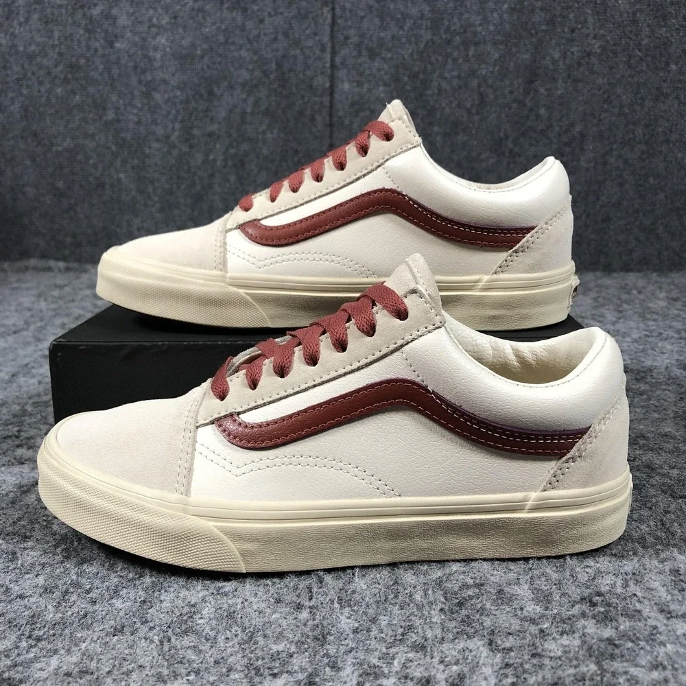 Vans Old Skool Shoes Men 5.5 / Women 7 White Burgundy Leather Suede Low Top - Picture 3 of 16